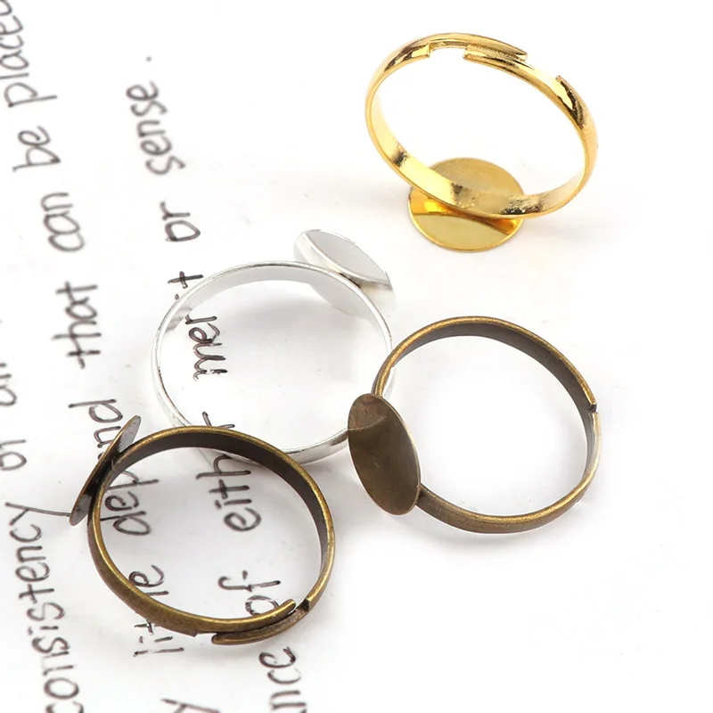 10mm Fashion Adjustable Ring Flat Pad bezel Embellishments Cabochon Bases Setting Blanks DIY Ring Jewelry Supplies Finding