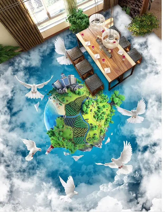 

Home Decoration Clouds Earth Sky 3D floor pigeons floor 3D wallpaper floor for living room 3D PVC floor wallpaper