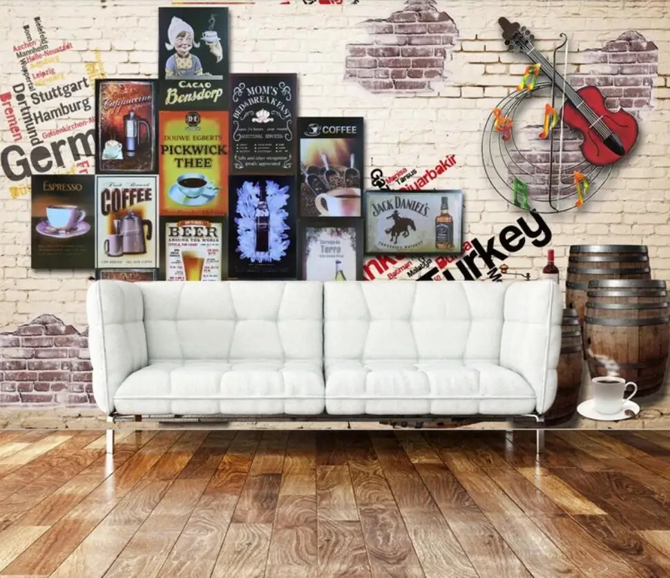 

Retro retro beer barrel violin background wall decoration wallpaper murals
