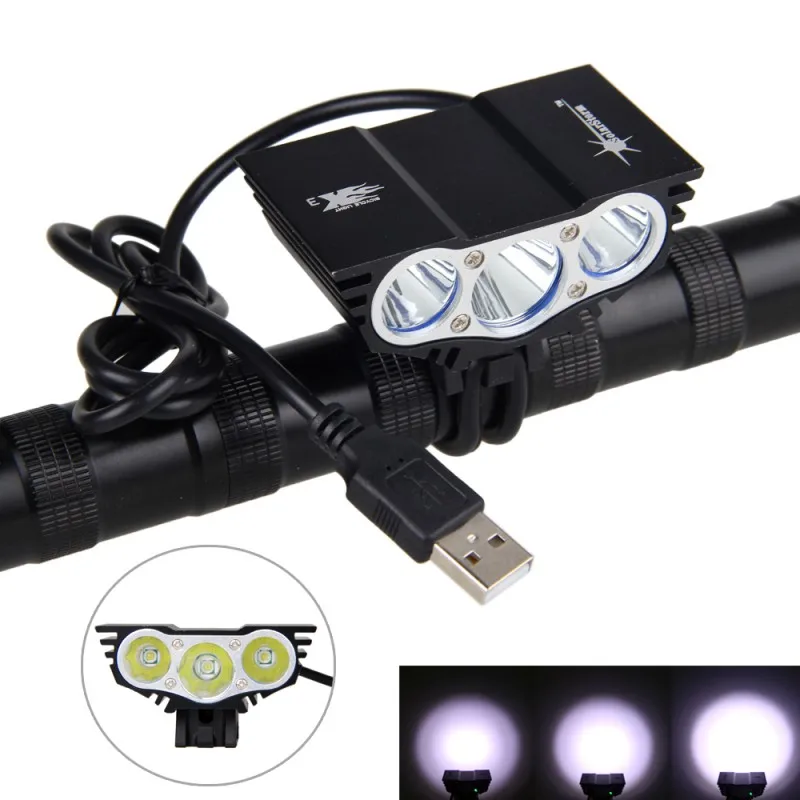 Waterproof 3XLED Bicycle Light Front Bike Head Light with USB Line Night Cycling Lamp 5V Headlamp Only Lamp No Battery