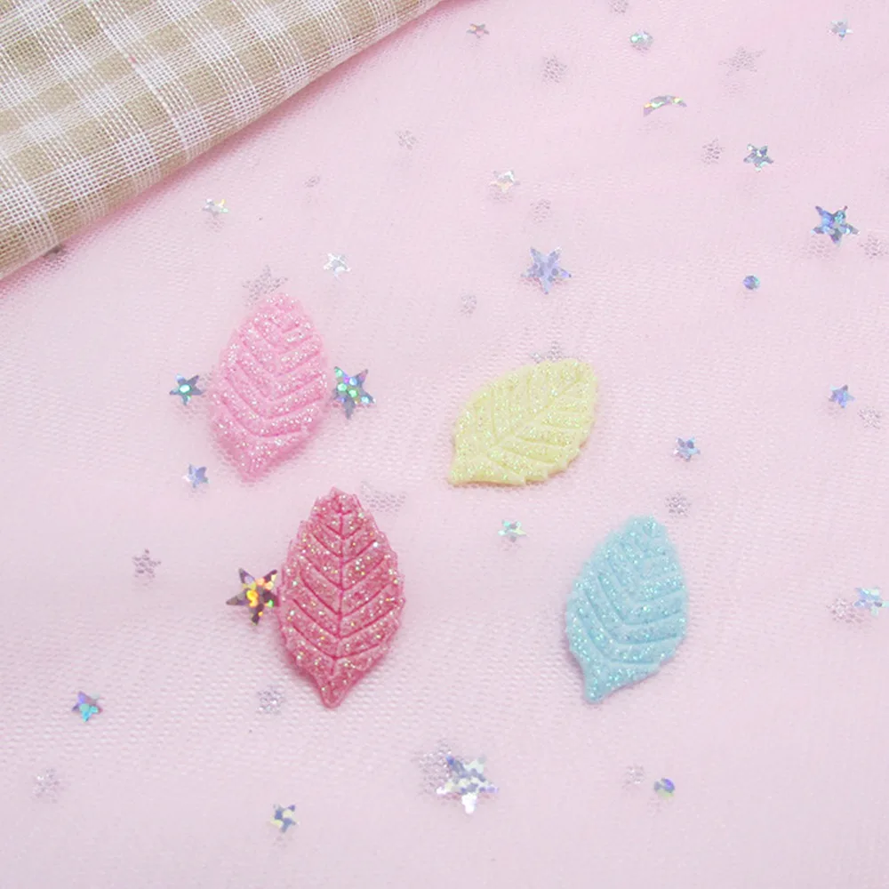 100 adet/grup Glitter Kumaş Yapay bitki yaprak Aplikler konfeksiyon yamaları ayakkabı DIY Headwere Aksesuarı