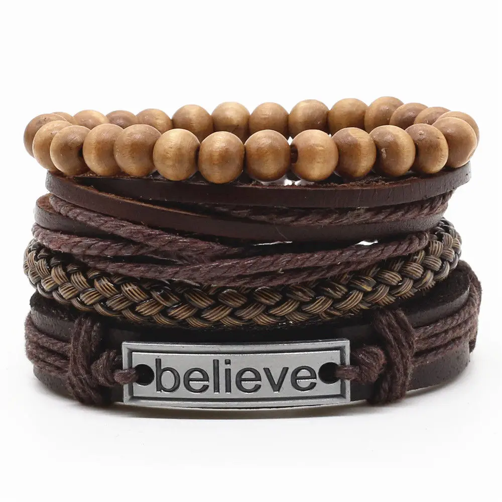 New Fashion Weave Vintage Beads Leather Black Male Men Bracelets Women Female Jewelry Accessories