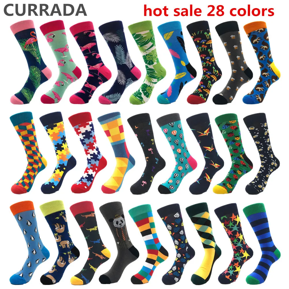 Brand Quality Mens Happy Socks Combed Cotton Hot Sale 28colors Funny Socks Autumn Winter Warm Crew Casual Mens compression socks