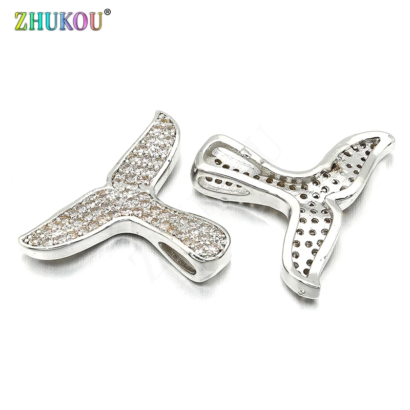17*22mm Brass Cubic Zirconia Clasps Hooks for Diy Jewelry Findings Accessories, Gold color, Hole: 2mm, Model: VK44
