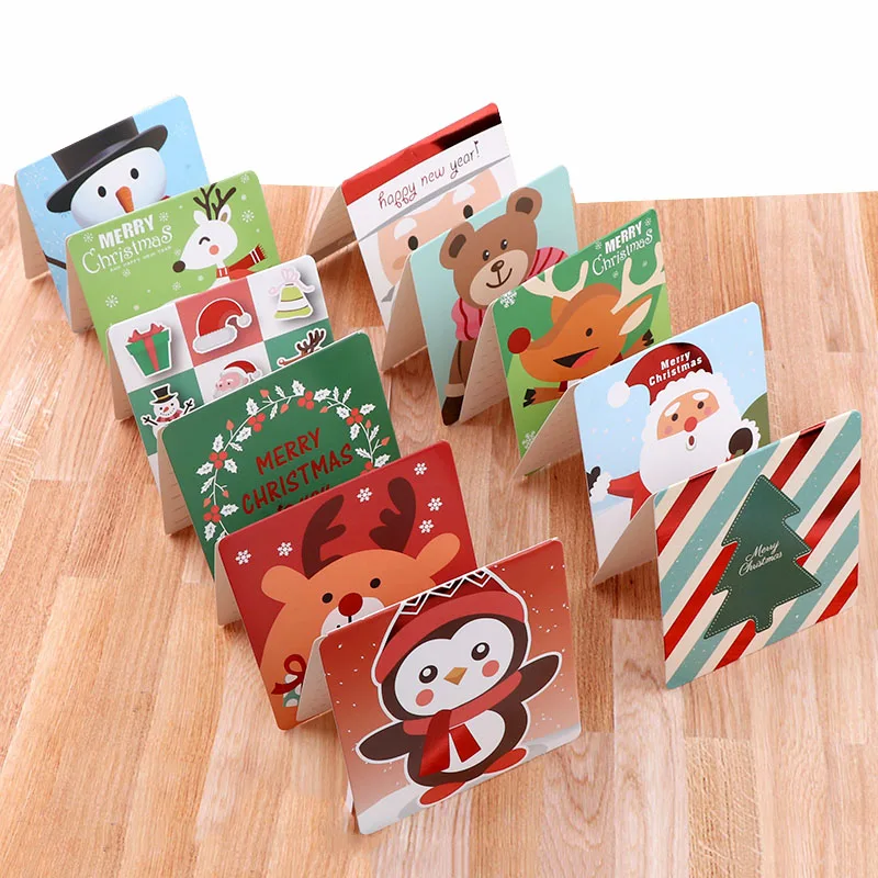 

Mini Santa Claus Merry Christmas Tree Paper Greeting Postcards Wishes Craft DIY Kids Festival Greet Cards Gift Kawaii Stationery