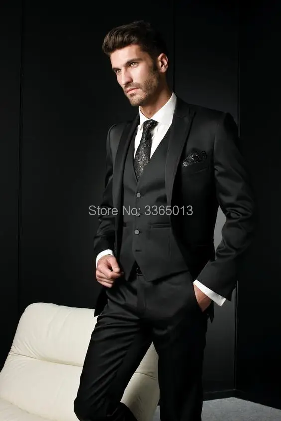 

Costume Homme Mariage 2018 Custom Made Formal Men Suit Black 3 Pieces Set Tuxedos Slim Fit Terno Masculino Prom Party Suit Men