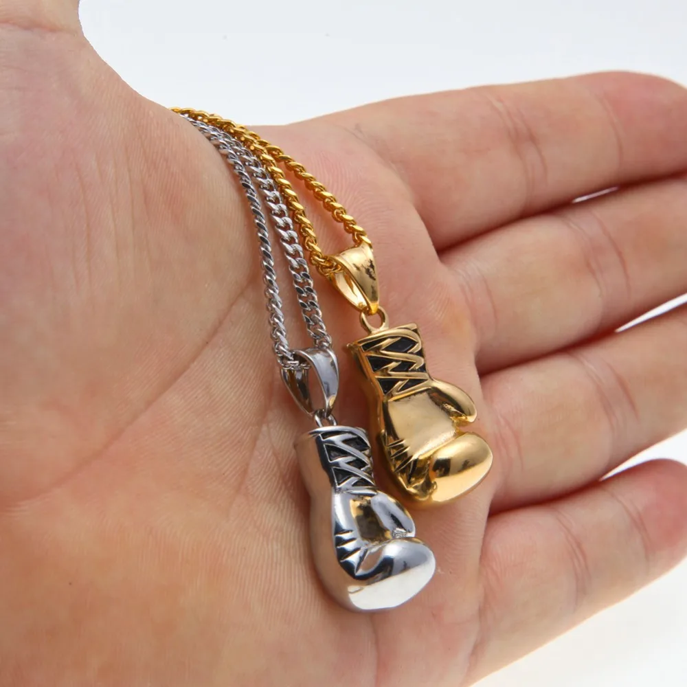 2018 New Mens Gold Color Mini Boxing Glove Pendant Necklace Stainless Steel Gold silver color Cool Charming Pendant  For Women