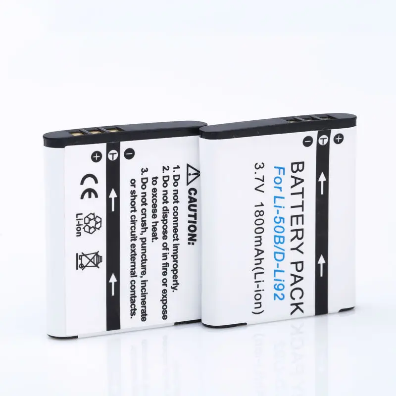 2Pcs 1800MAh Li-50B D-LI92 Li 50B D LI92กล้อง Li-Ion + USB Dual Charger สำหรับ Olympus 1020 1010 1030 Pentax X70