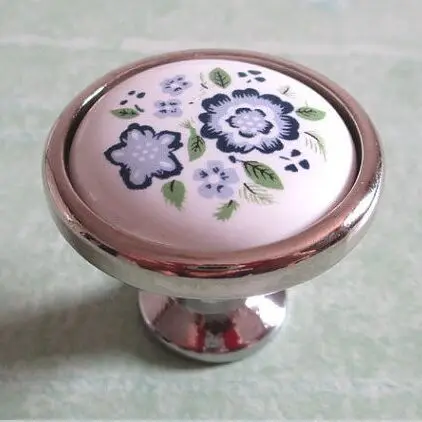 

White handle Dresser Pull Drawer Knobs Handles Ceramic Knobs Kitchen Cabinet door Knobs Silver Furniture handles Blue Blossom