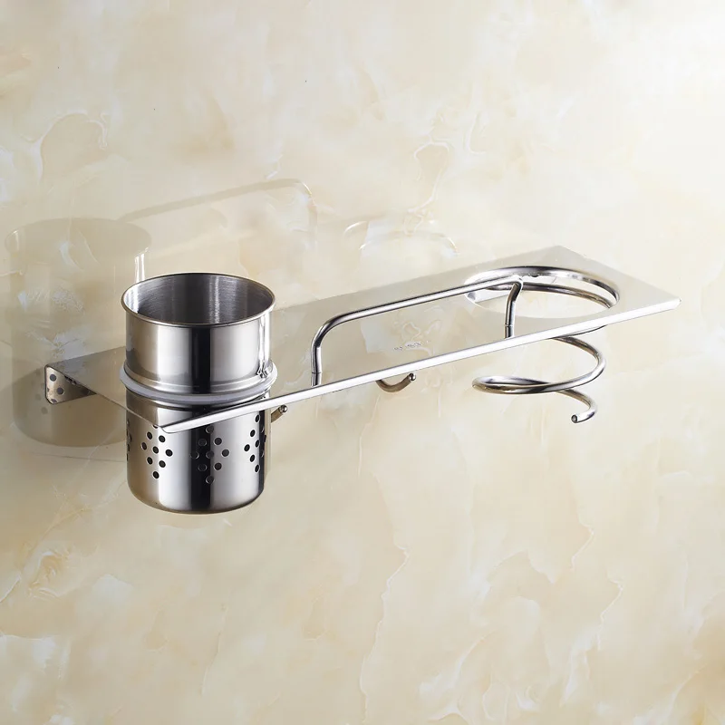 

Stainless Steel 304 Bathroom Shelf Hair Dryer Rack with Hair Dryer Rack Households Rack Hair Blow Dryer Holder with Hooks