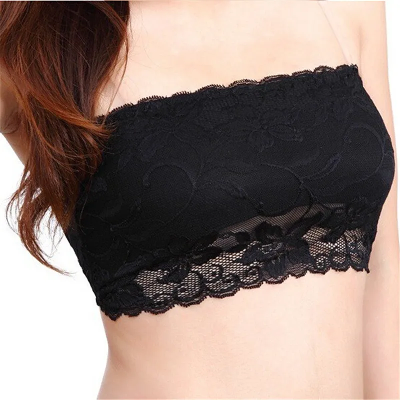 New Arrival Women's Sexy Lace Casual Crop Boob Tube Top Bandeau Strapless Seamless Solid Black White Pink Nude Female Accessory