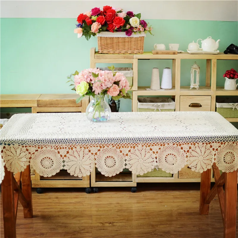 Handmade Crocheted Table Cloth Cotton Tablecloths Beige Crochet Lace Tablecloth Many Size Available