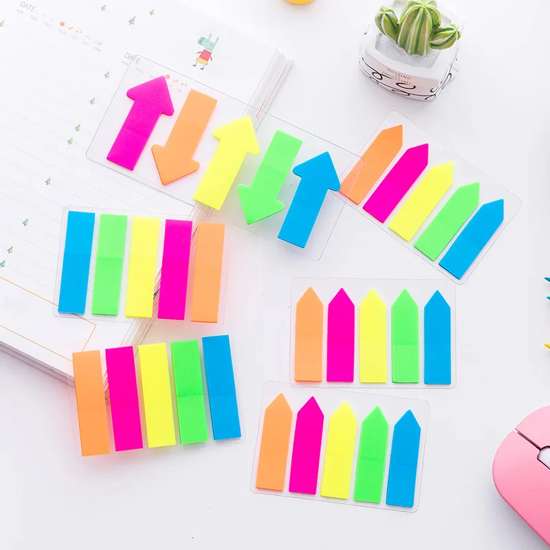 100 Pages Fluorescent Label Sticky Notes Transparent Indicator Bookmark Sticker Kawaii Stationery Sticker Bookmark Flags