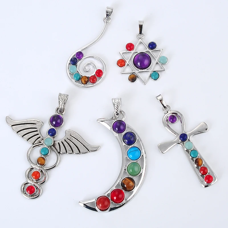 Fashion Reiki Chakra Pendant 7 Chakra Stones Natural Stone Pendant Semi Precious Stones Choker Necklace For Women Jewelry Gift