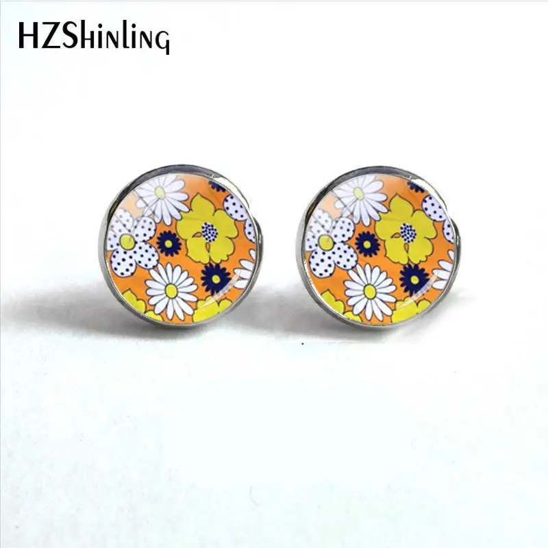 2018 New Sunflower Earring Color Flowers Ear Stud Handmade Earrings Art Glass Cabochon Jewelry HZ4