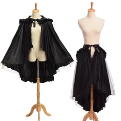 Women Steampunk Ruffle Bustle Skirt Retro Victorian Black Gothic Cape