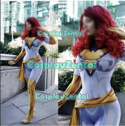 

White Phoenix Jean Grey Superhero Costume 3D Print Spandex Zentai Bodysuit Cosplay Superhero Halloween Costume for Woman/Kids