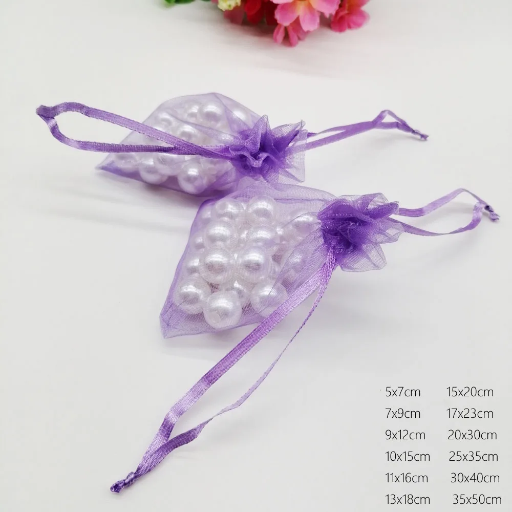 

Light Purple Organza Bag Drawstring Pouch Bag Jewelry Box Gift For Ear/Necklace/Ring/Jewelry Display Packaging Bags Organizer