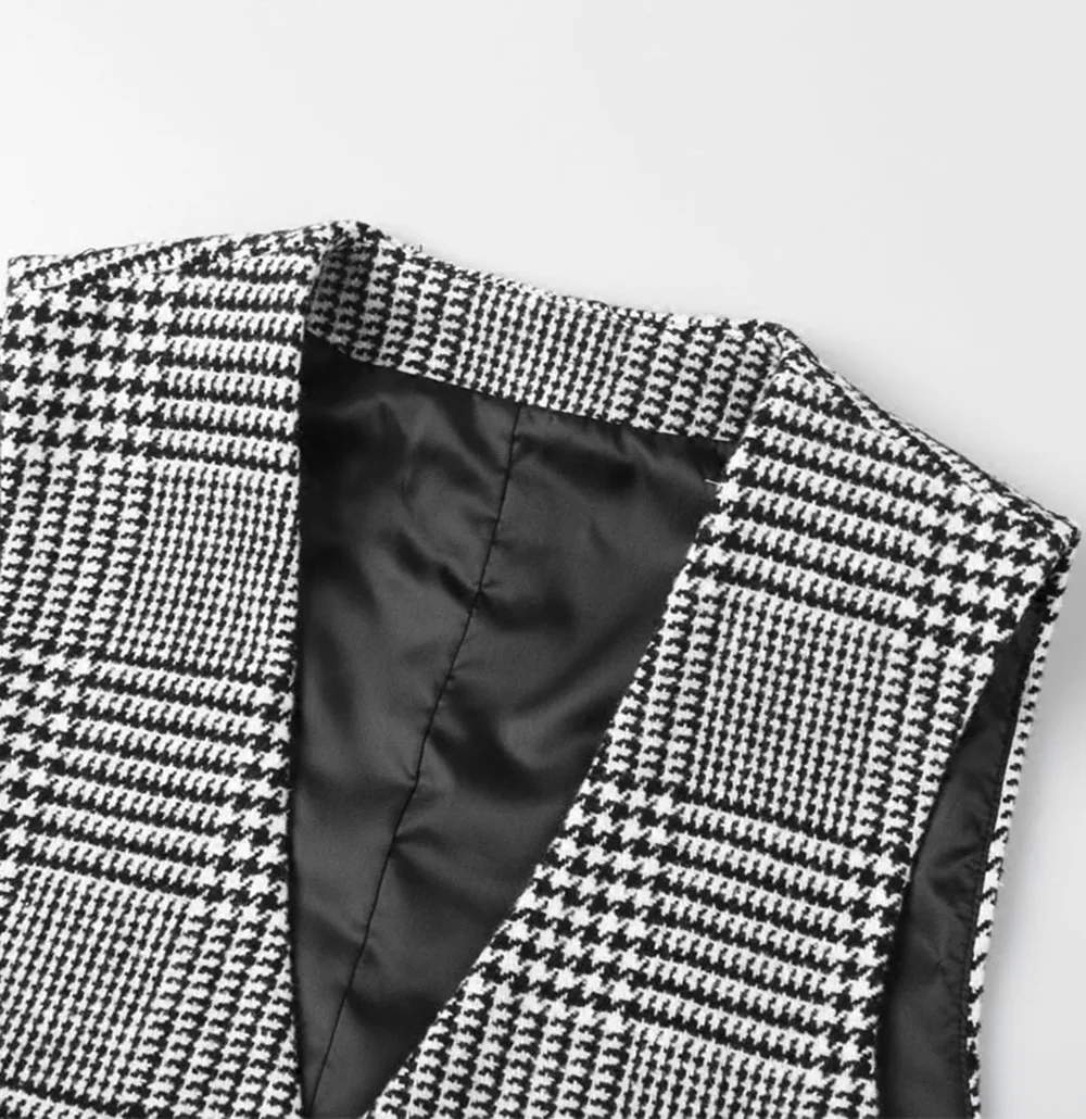 Mens Suit Vest Single-breasted V คอลายสก๊อตเสื้อกั๊ก Casual ธุรกิจอย่างเป็นทางการเจ้าบ่าวสําหรับงานแต่งงานสีน้ําตาล/สีเทา