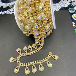 Good quality tassel Crystal AB Rhinestone Cup Chain Sew On Rhinestone Gold Base Trim For Wedding Dress Rhinestone Belt