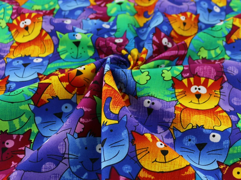 1 Meter x 1,1 Meter Cartoon-Katzen Patchwork-Nähstoff Digital Bedruckter Baumwollstoff – Detail 4