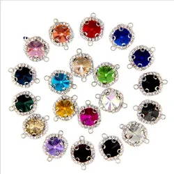 10 Uds. De pendientes de pulsera de cristal con diamantes de imitación y Base plateada, conector con cierre final, colgante para collar, fabricación de joyas DIY Z606