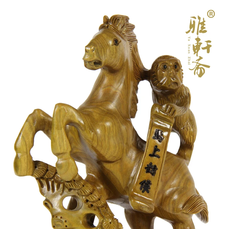 Wood crafts mahogany red sandalwood wood green horse immediately Fenghou monkey business gifts feng shui ornaments