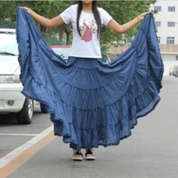 Maxi Skirts Womens  Fashion Candy Color Elastic Waist Cotton Falda Female Casual Bohemia Ruffles Big Pendulum Long Skirt