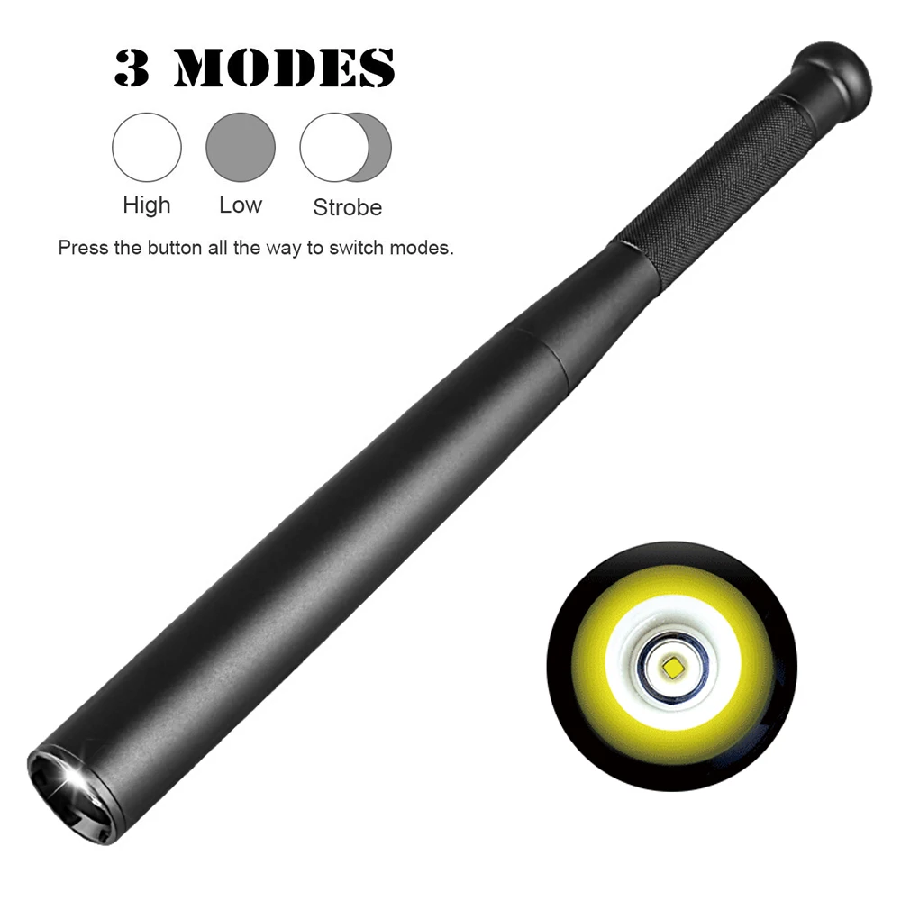 Baseball Bat LED Flashlight T6 Super Bright Baton Torch for Emergency and Self Defense by 18650 battery