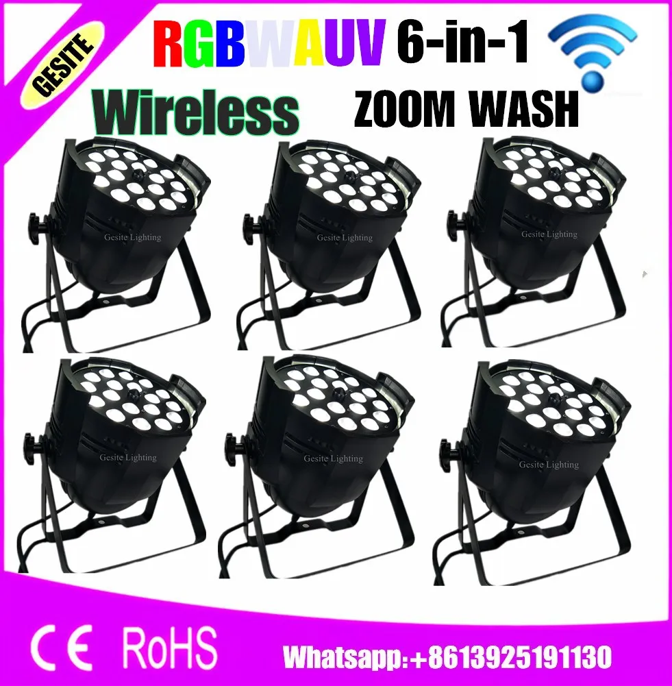 

6pcs/lot wireless control 18x18W Zoom RGBWauv 6 In 1 DMX 512 DJ Stage Led Par Can Disco Lighting