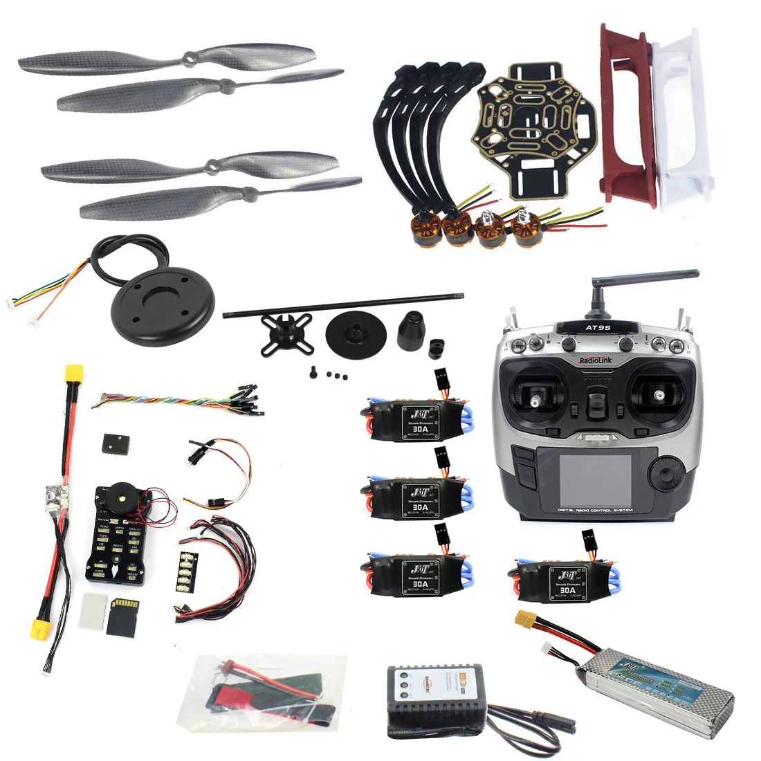 

JMT DIY FPV Drone Quadcopter 4-axle Aircraft Kit 450 Frame PXI PX4 Flight Control 920KV Motor GPS AT9s Transmitter Props