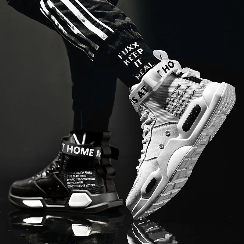 Męskie wysokie modne skórzane trampki Trend gorąca sprzedaż wygodne męskie buty w stylu casual Outdoor antypoślizgowe oddychające męskie buty 39-48
