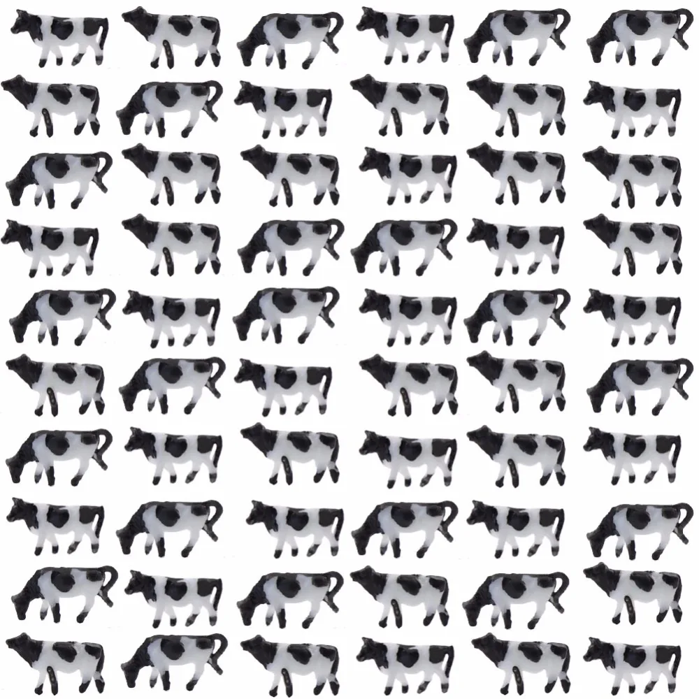 Evemodel 60pcs N Scale 1:150 Well Painted Farm Animals Cows Black White AN15001