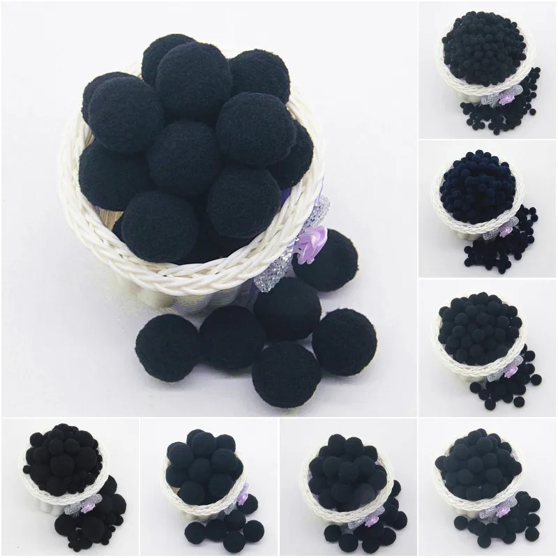 Black Pompom 8mm 10mm 15mm 20mm 30mm Pom Poms Ponpon Crafts Supplies DIY for Kids Toy Garment Sewing Home Wedding Decorations