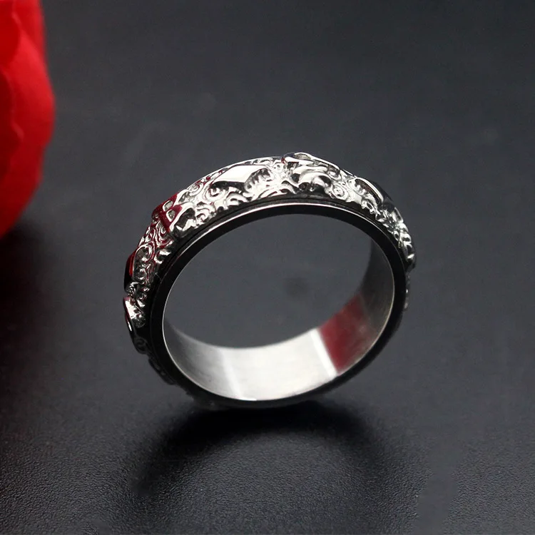 Fashion Rotatable ethnic totem Round Pattern Rings silver Color Stainless Steel Jewelry For Women man Gift Top Quality