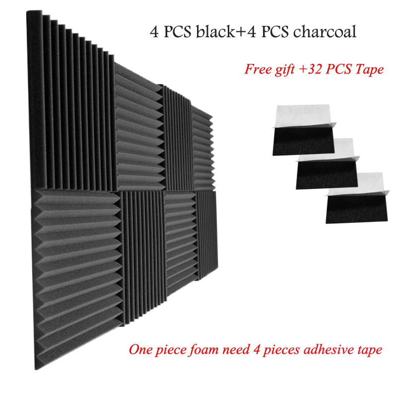 12''*12''*1'' inches Wedge Acoustic Foam with Adhesive Tape 8 PCS Soundproof Panels