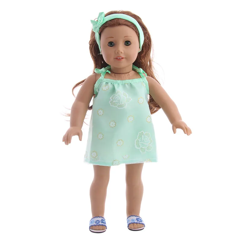 Doll Clothes Cute Sling nightdress + bow headband Wear fit 18 inch ,43cm  dolls,Children best toys Gift