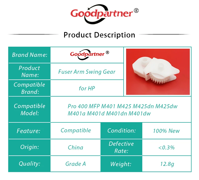 20X RU7-0375-000 RU7-0375 RC3-2511 Engrenagem oscilante do braço de acionamento do fusor 29T para HP PRO 400 M401 M425 M401a M401d M401dn M425dn 401