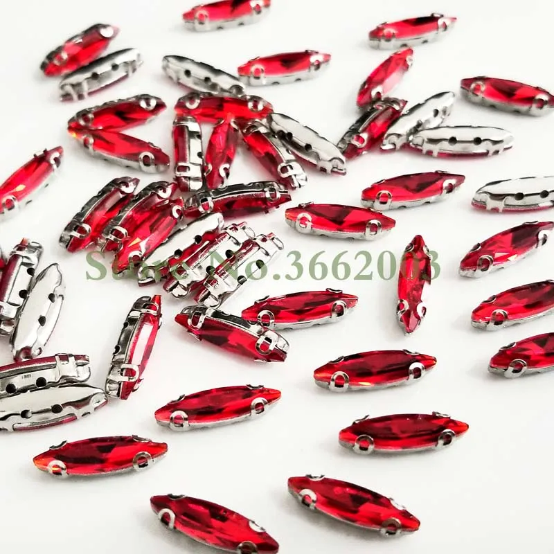 4x15mm 50pcs/pack Red Horse eye shape Glass Crystal sew on claw rhinestones with holes,Diy Clothing accessories SWM41507