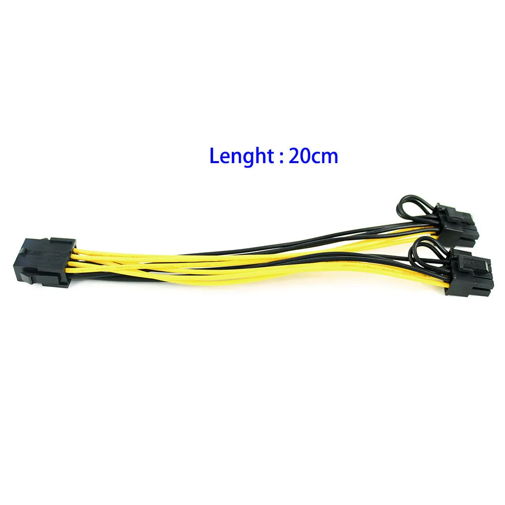 CPU 6 Pin To Graphics Video Card PCI Express Power Splitter Cable 6Pin Female Double 8Pin Male 20cm for Computer Wire