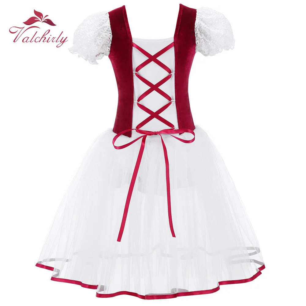 New Professional Girls  Ballet Tutu Dress Velvet Body Mesh Skirt Short Puff Sleeves Kids Dance Gymnastics Leotard Costumes