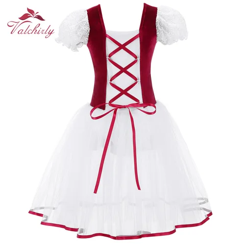 Imagen 2 del producto Nuevo vestido tutú de Ballet profesional para niñas, falda de malla de cuerpo de terciopelo, mangas cortas abombadas, trajes de leotardo de gimnasia y baile para niños