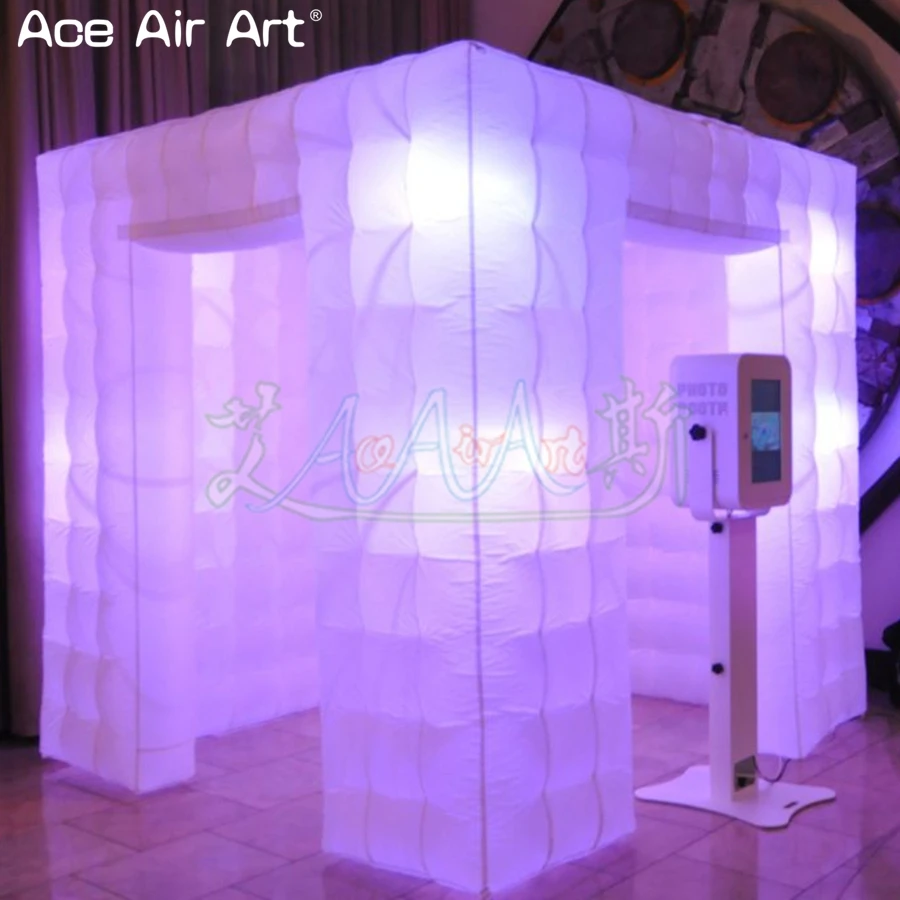 Hot sale 2.5m lighting cube inflatable social booth tent,photo canopy station with 2 sticker doors and covers for party rental