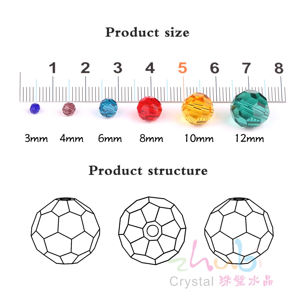 ZHUBI Faceted Glass Crystal Round Ball 2/3/4mm Charm Jewrlry DIY Making Crafts Material Supplier Accessories To Make Bracelets