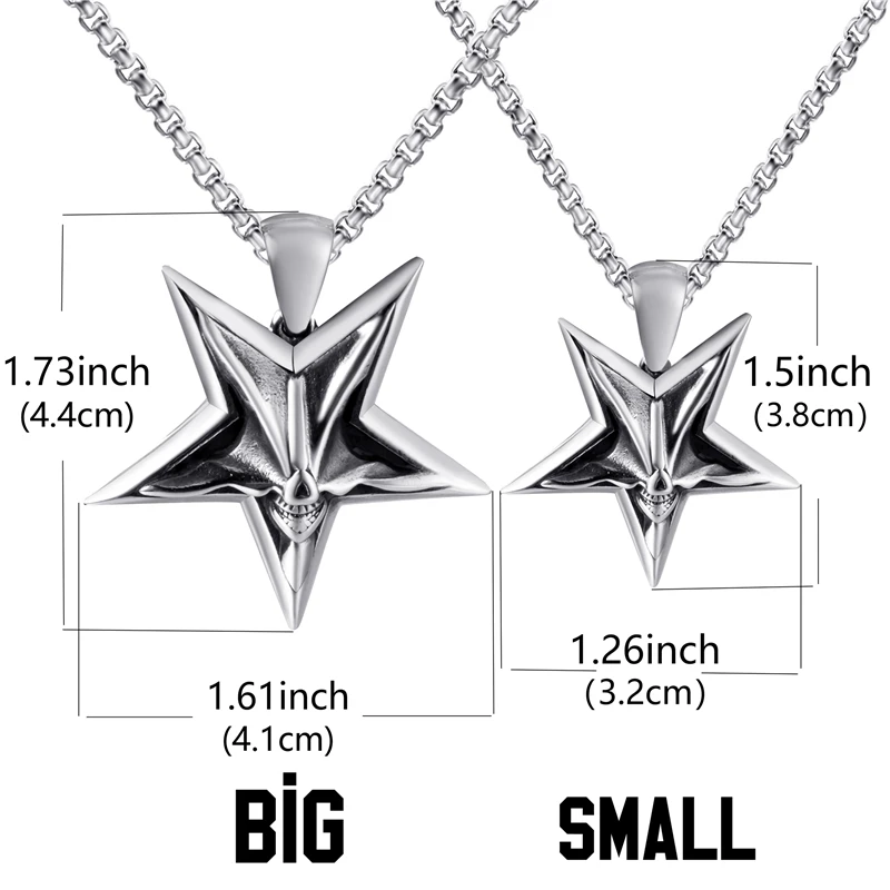 Men Stainless Steel Pendant Necklace Inverted Pentagram Seal of Satan Sigil of Lucifer Baphomet Goat Demon Devil Symbol Chain