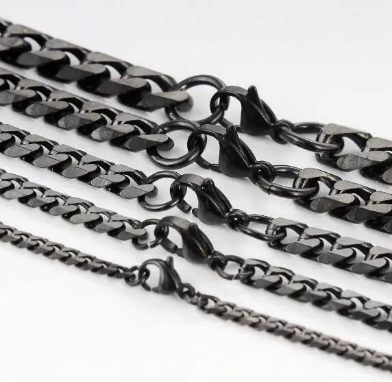 Black Tone Stainless Steel Curb Chain Link Necklace Lobster Clasp Fashion jewelry