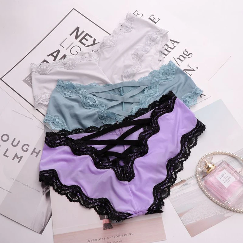 SP&CITY Bandage Deign Hollow Out Silk Sexy Panties Sex Women Lace Underwear Female Lingerie Crotch Cotton Briefs Thongs String