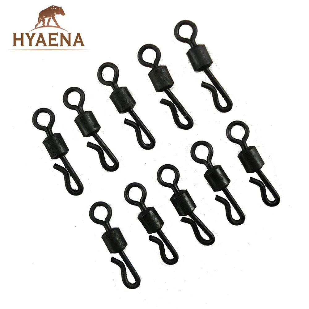 Hyaena 20Pcs/Lot Matte Black Rolling Quick Change Swivels Long Body Q-Shaped Snap Connector For Carp Fishing Hook Lure Swivels