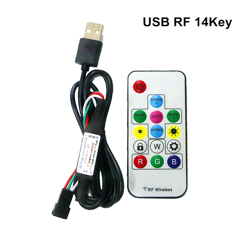 USB Led Controller Mini 3key RF 14key 17key 21key LED Pixel Lights RGB Controller Remote Dimmer For DC 5V Pixel Full Color Strip