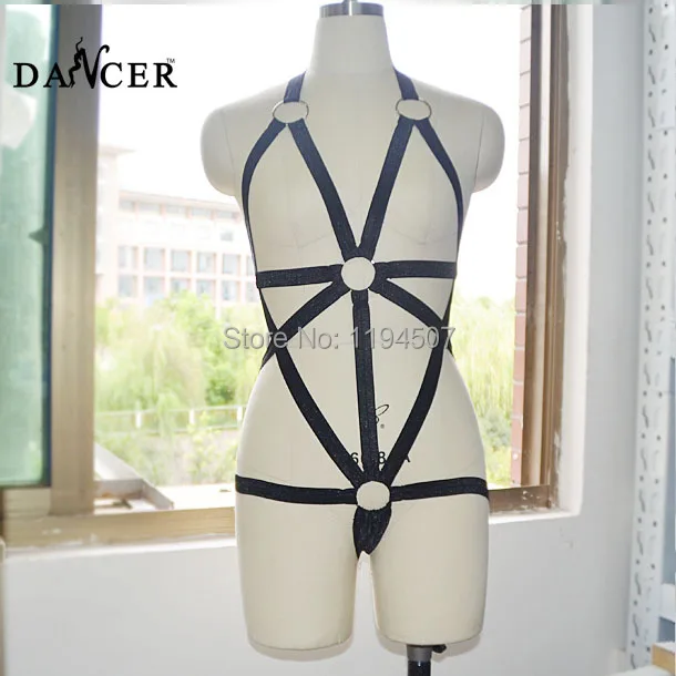 

bodybinds -- 'DANCER' Elastic Bondage Monokini,Sexy, black, cage wire harness